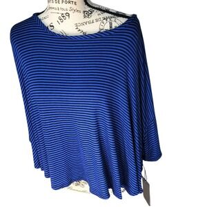 Lily White Womens L Blue Black Striped Dolman Sleeve Top NEW Rayon Spandex Blend